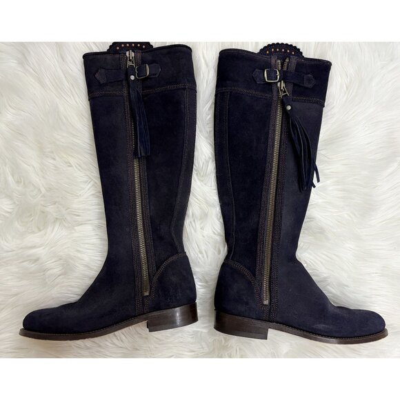 Penelope Chilvers Tall Riding Tassel Boot Navy Blue Suede 41 10 RARE!!! - Picture 9 of 11